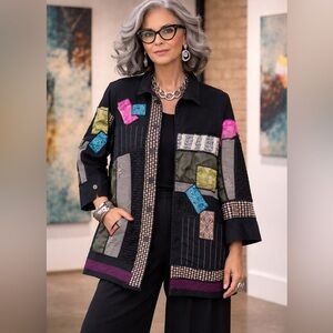 John Mark Patchwork Button Down Jacket Tunic Art to Wear Size L